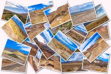 Death Valley collage of several famous landmarks locations of Death Valley National Park, Arizona, United States, isolated on white background.の写真素材