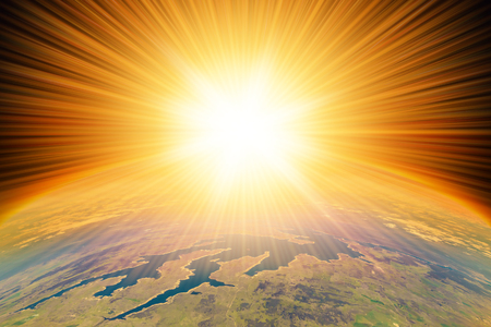 Nuclear Missile Blast impact  on planet Earth.  Third world war, end of the world, aerial viewの写真素材