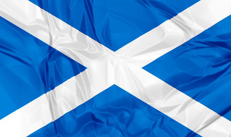 Waving flag of Scotland, blue white colors. 3d background.の写真素材