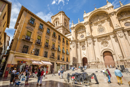 Main facade of the spectacular Cathedral of Granada in Andalusia, Spain.のeditorial素材