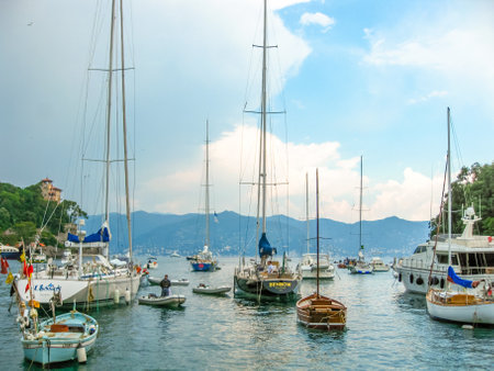 Santa Margherita Ligure, Liguria, Italy - circa June 2010: fishing boats, sailboats and motorboats in the port of one of the most popular resorts on Italian Ligurian coast in summer.のeditorial素材