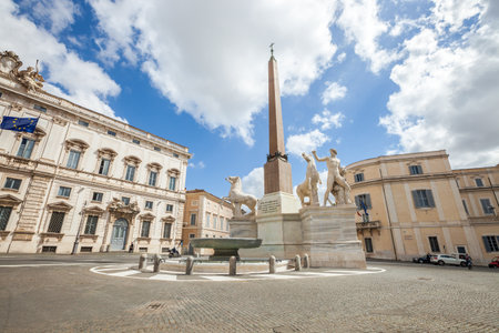 Rome, Italy - May 12, 2016: The Piazza del Quirinale with the Quirinal Palace and the Fountain of Dioscuri in Rome, Lazio, Italy.のeditorial素材