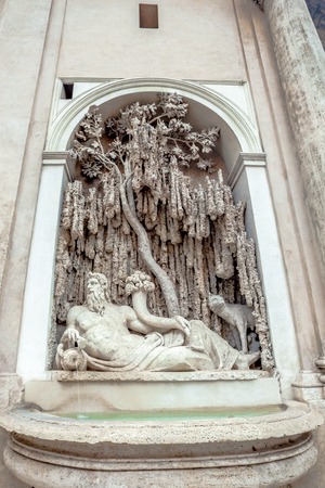Rome Fountain statue representing river Tevere symbol of Rome in quattro fontane square in Rome, Italy. By Domenico Fontana and Pietro Berrettiniの写真素材