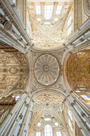 Cordoba, Andalusia, Spain - April 20, 2016: detail of the ceiling of Renaissance cathedral nave in the middle of the Great Mosque Cathedral of Cordoba.のeditorial素材
