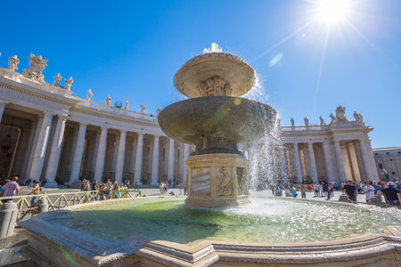 Rome, Italy - June 18, 2016: San Pietro Square and Saint Peter Basilica. The Francesco Pope pubblic speaking for jubilee event in Rome.のeditorial素材