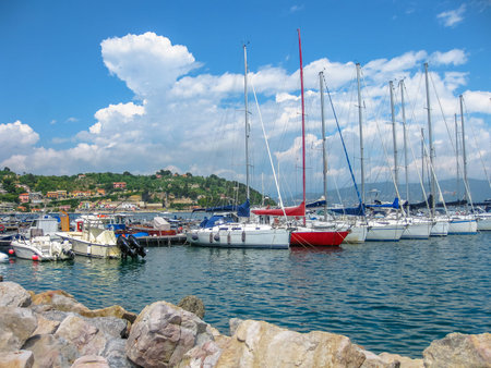 View of Porto Venere. Porto Venere is a village in the Cinque Terre Heritage Site. Ligurian coast, La Spezia, Italy.の写真素材