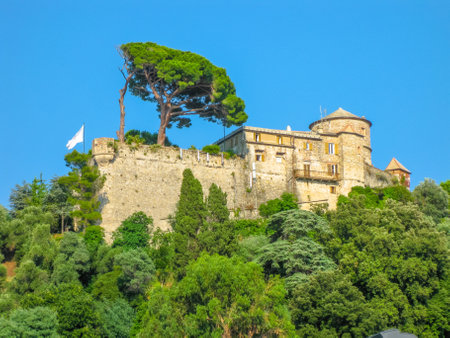 Castello Brown, unique location in the world, located at the center of the Portofino Bay, dominates the famous square surrounded by the most prestigious villas of international jet set. Genoa, Italy.のeditorial素材