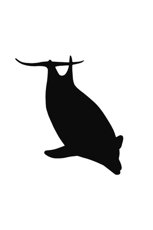 Silhouette of cute dolphin while swimming. Isolated on white background.の写真素材