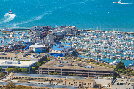 San Francisco, California, United States - August 14, 2016: Aerial view of Port of San Francisco,...