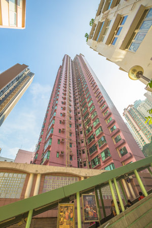 Hong Kong, China - December 4, 2016: Perspective view of Central-Mid-levels escalator in Shelley...
