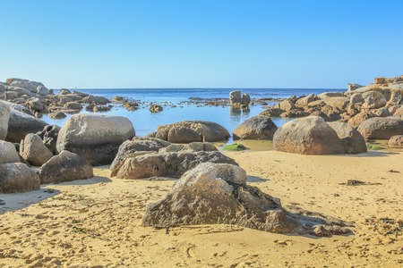 Oudekraal Beach with its calm, turquoise waters, white sand and large boulders, part of Table Mountain area in Cape Town, South Africa. This area is popular for diving because rich marine life.の写真素材