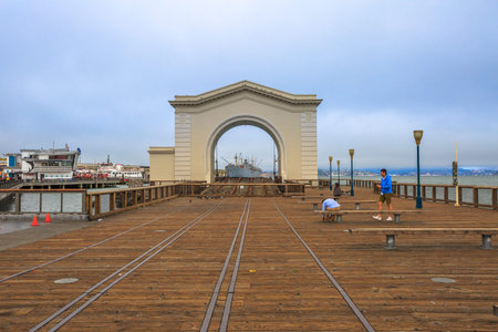 San Francisco, California, United States - August 14, 2016: Old Port Gate at Pier 39 in Fisherman's Wharf waterfront district, one of the most famous places in San Francisco. California travel conceptのeditorial素材