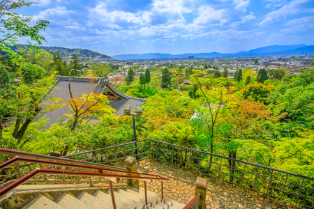 Kyoto city panorama and aerial view of Eikan-do Temple from Tahoto Pagoda which is located among the trees on the hill above the temple. Zenrin-ji at the popular Zen Temple in Kyoto, Japan.の写真素材