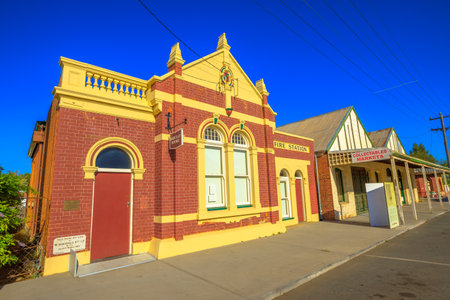 York, Australia - Dec 25, 2017: perspective view of Former Fire Station on Avon Terrace, York, a popular tourist and historic town east of Perth. York is oldest inland settlement in Western Australia.のeditorial素材