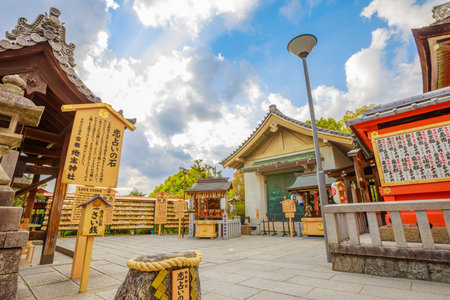 Kyoto, Japan - April 24, 2017: Love Stone of Jishu Jinja Shrine, behind main hall of Kiyomizu-dera, is a popular temple dedicated to a god of love and revered as the Cupid of Japan. Hilltop of Kyoto.のeditorial素材