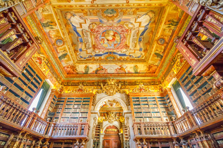 Coimbra, Portugal - August 14, 2017: University library in Coimbra, the Europes oldest university founded in 1290. Unesco World Heritage Site and most important tourist attraction in Coimbra.のeditorial素材