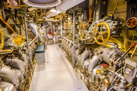 HONOLULU, OAHU, HAWAII, USA - AUGUST 21, 2016: door of the engine room of USS Bowfin Submarine SS-287 at Pearl Harbor. Historic Landmark of the Japanese attack in WW II.のeditorial素材
