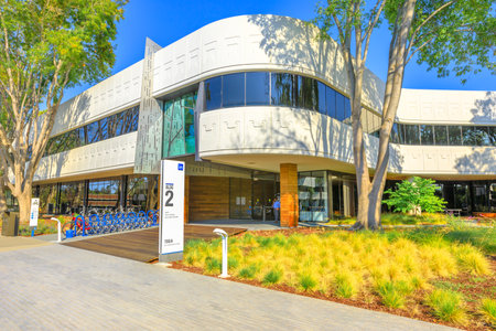 Mountain View, California, United States - August 13, 2018: new Linkedin company campus HQ in Silicon Valley. Linkedin is a business and employment oriented professional social network service.のeditorial素材