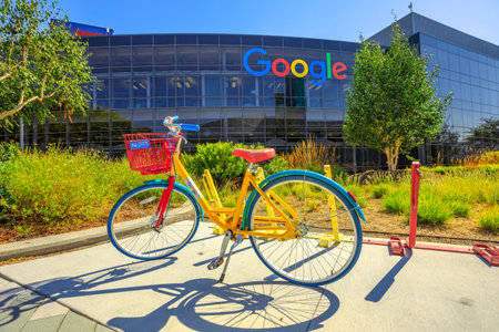 Mountain View, CA, United States - August 13, 2018: colorful bike for Google employees to move in Googleplex Headquarters. Google is an American technology company that specializes in Internet servicesのeditorial素材