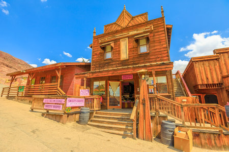 Calico, CA, USA - August 15, 2018: Sweets Shoppe in main street of Cowboy Theme Park, Yermo.Calico was designated Silver State Rush Ghost Town of California near Barstow, San Bernardino County.のeditorial素材