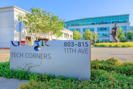 Sunnyvale, California, United States - August 13, 2018: Google Tech Corners Sign at entrance of Google New Campus in Sunnyvale, Silicon Valley.のeditorial素材