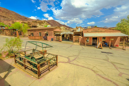 Calico, CA, USA - August 15, 2018: Lils Saloon Beer Garden and Drug Store in Cowboy Theme Park, Yermo.Calico was designated Silver State Rush Ghost Town of California near Barstow, San Bernardino.のeditorial素材