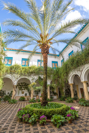 Cordoba, Andalusia, Spain - April 20, 2016: The beautiful and decorated courtyard of popular Palacio de Viana in Cordoba in Andalusia of Spain.のeditorial素材