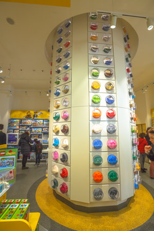 MILAN, ITALY- MARCH 7, 2017: Lego bricks of the Lego store of Milano. At the end of Corso Vittorio Emanuele II street from Piazza Duomo square.のeditorial素材