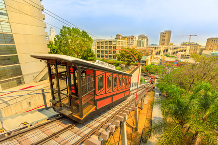 Los Angeles, California, United States - August 9, 2018: perspective view of Angels Flight, a...