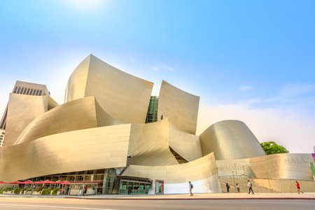 Los Angeles, California, United States - August 9, 2018: Walt Disney Concert Hall, by Frank Gehry, Grand Avenue on Bunker Hill, Downtown of LA, home to Los Angeles Philharmonic Orchestra and Choir.のeditorial素材