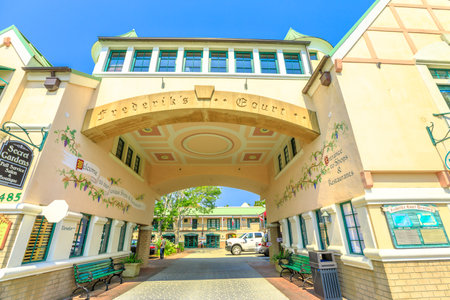 Solvang, California, United States - August 10, 2018: Fredericks Court on main street in Solving, a Danish village, popular attraction in California. Santa Ynez Valley in Santa Barbara Countyのeditorial素材