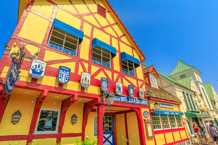 Solvang, California, United States - August 10, 2018: Bit O Denmark, oldest food establishment in Solvang, a Danish Village in California travel destination.Colorful architecture in historic downtownのeditorial素材
