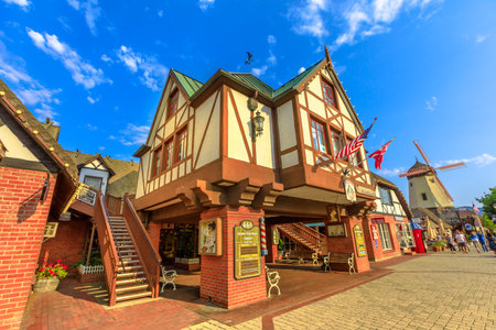 Solvang, California, United States - August 10, 2018: traditional Danish village Solvang famous for its European architecture in California.Historic downtown in Santa Ynez Valley, Santa Barbara Countyのeditorial素材