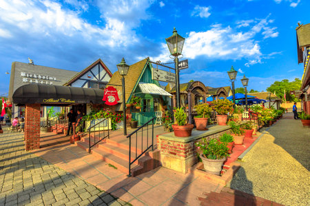 Solvang, California, United States - August 10, 2018: traditional shops typical of Danish village of Solvang famous for its European architecture in California. Santa Ynez Valley, Santa Barbara Countyのeditorial素材