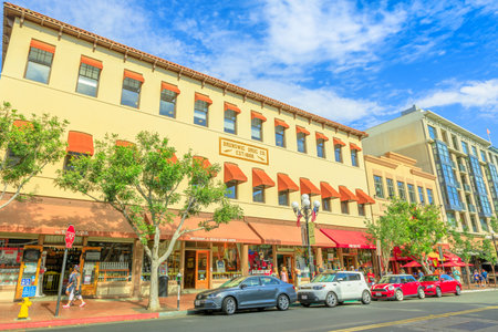 San Diego, California, United States - July 31, 2018: Brunswing Building 1888 on Fifth Avenue, the main street of Gaslamp Quarter, Historic District of San Diego Downtown. Street view.のeditorial素材