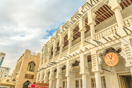 Doha, Qatar - February 19, 2019: The Village restaurants centrally located in Souq Waqif the old...