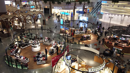 Istanbul, Turkey - April 19, 2019: shopping mall in new Istanbul International Airport. The Istanbul...