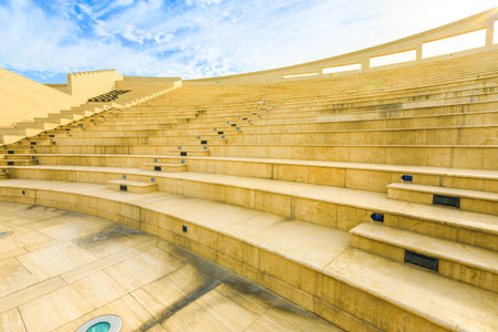 Doha, Qatar - February 17, 2019: stairways inside Katara Amphitheatre, a classical Greek theater in...
