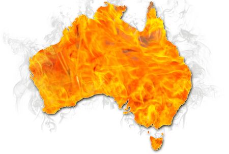 Australian map on fire isolated on white background. Concept of bushfires in Australia.の写真素材