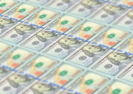 Stacks background of millions banknotes of 100 American dollars with Benjamin Franklin president. Concept of printing money from the United States mint and the federal reserve.の写真素材