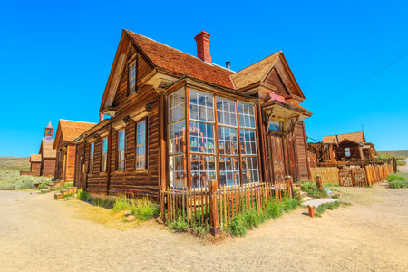 house with courtyard of Mr James Stuart Cain, principal property owner of town in the 1800s. Bodie state historic park, California Ghost Town. In the United States of America, close to Yosemite Valley