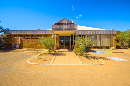 Coober Pedy, South Australia, Australia - Aug 27, 2019: visitors center of Coober Pedy in Australia. Located in desert with of South Australia of Australian outback. Opal Capital of the World.のeditorial素材