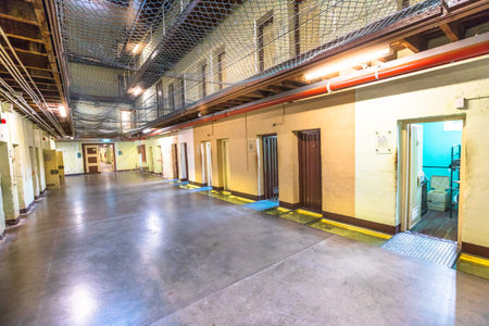 Fremantle, Western Australia - Jan 5, 2018: interior corridor inside main cell block of Fremantle...