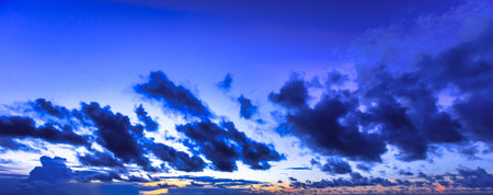 twilight sky in Seychelles islands. blue hour sunset background with copy space.