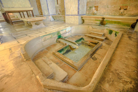 Alcobaca, Portugal - August 15, 2017: The pool in a gothic room inside Monastery of Alcobaca. Unesco Heritage. Architecture background. Famous place in Portugal.のeditorial素材