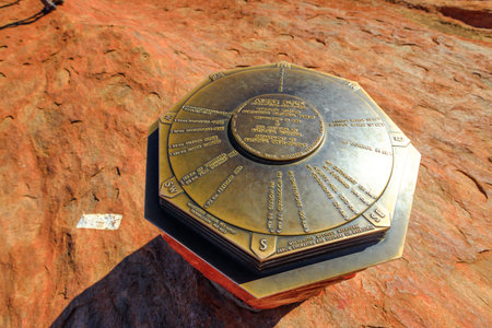 Uluru, Northern Territory, Australia - Aug 23, 2019: a cairn on top of the sacred site of Uluru-Kata...