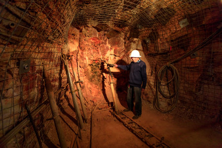 Tennant Creek, Australia - Aug 2019: Former Miner giving tour at Battery Hill gold mine underground....