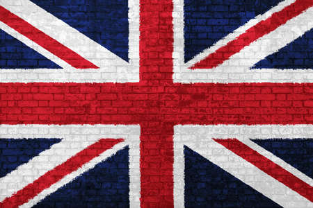 Wall painted with United Kingdom flag of Great Britain. Business concept of crisis, international commercial tensions and BREXIT. Immigration barriers and political conflicts. 3D illustrationの写真素材
