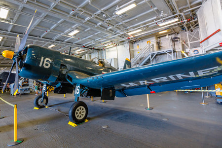 San Diego, California, United States - JULY 2018: American U. S. carrier fighter, Vought F4U Corsair...