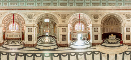 Ajaccio, Corsica, France - June 2022: Panorama 360 degrees of the interior of the Imperial Chapel or Palatine Chapel of Ajaccio capital city of Corsica island. Built in 1857 by Emperor Napoleon III.のeditorial素材